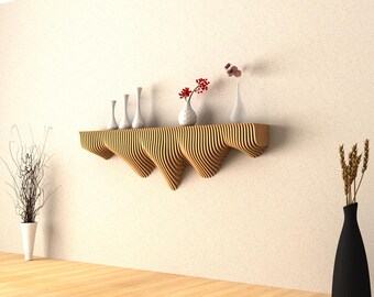 Handmade Parametric Wooden Shelf: Modern Wavy Wall Decor
