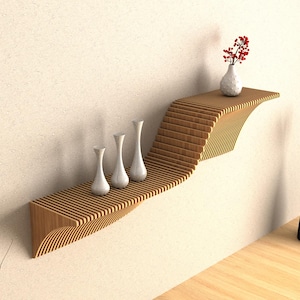 Modern Parametric Floating Shelf: Handmade Wooden Wall Hanging