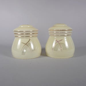 A Pair Of Vintage 1930s Art Deco Yellow Light Shades with Gold Band Decoration