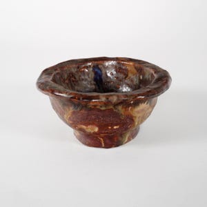 Vintage 1970s Hand Made Brown Glazed Rustic Studio Pottery Bowl / Vase, 6cm x 12cm Size