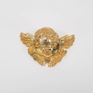 Vintage 1970s Single Metal Gold Painted Miniature Cherub / Putto Wall Hanging, 6cm x 10cm Size