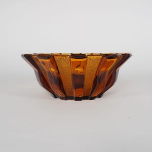 Vintage 1930s Art Deco Czech Stolzle Amber Pressed Glass Bowl / Vase, 9cm x 23cm Size