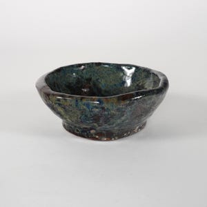 Vintage 1970s Hand Made Blue-Green Glazed Rustic Studio Pottery Bowl / Vase, 4cm x 11cm Size