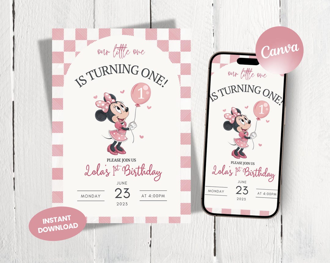 Minnie Mouse 1st Birthday Invitation: Pink Editable Party Invite ...