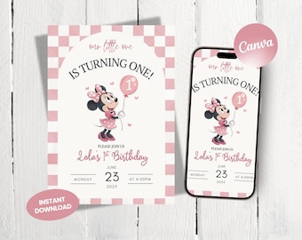Minnie Mouse 1st Birthday Invitation: Pink Editable Party Invite (Digital)
