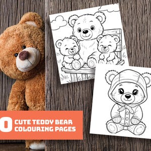 Cute Teddy Bear Colouring Pages | For Kids and Adults | Digital Download | Printable Colouring Pages, Kids Colouring Pages