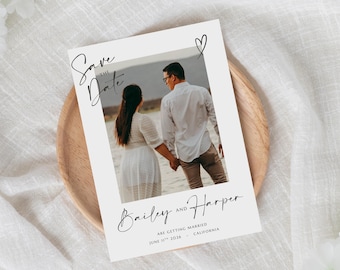 Save The Date Template Canva, Editable Save The Date Photo Card, Modern Minimalist Wedding Template, Printable Save The Date Invite