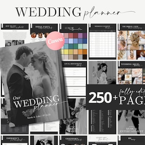 250+ Page Editable Canva Wedding Planner Template Bundle, Wedding Checklist, Wedding Itinerary, Wedding Day Binder, Digital Wedding Planner