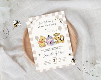 Winnie the Pooh Baby Shower Invitation, Winnie The Pooh Neutral Invite, Neutral Baby Shower Pooh Bear Invite, Instant Download