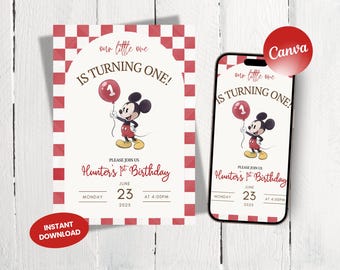 Mickey Mouse 1st Birthday Invitation: Neutral Party Invite (Digital Download)