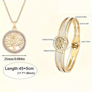 Baum des Lebens-Anhänger Nesklatse und Braquelet 18K Gold Titan plattiert Rninestone Klassischer Sute-Stil Casual Party Wear Schmuck – 2-teiliges Netzwerk