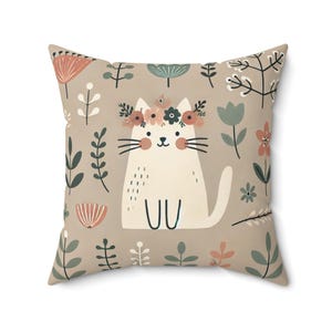 Floral Cat Decorative Pillow | Cozy Cat Lover Gift, Cute Throw Pillow, Home Decor, Cat Themed Cushion, Cat Mom Gift
