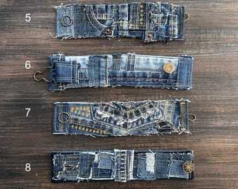 Denim cuff bracelets original one of a kind recycled art jewelry 5-8