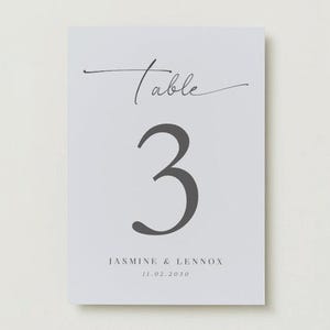 Grey Table Number Cards - Wedding Table Numbers, minimalist table number