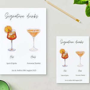 Signature Cocktail Sign, Signature Drink Sign, Bar Menu, Wedding Drink Sign, His and Her Drinks, Bride and Groom Drink, Editable Template,
