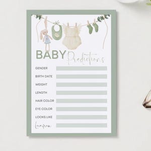 Gepersonaliseerde voorspellingskaarten babyshower | Minimalistische en genderneutrale babyspellen | Eenvoudig konijnontwerp voor de lol | Pre-geboorteviering