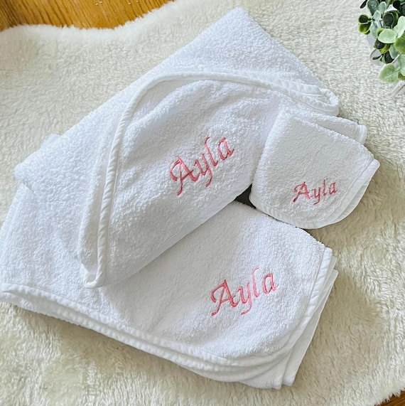 Personalised Baby Bath Towel Set Embroidered Newborn Bathing