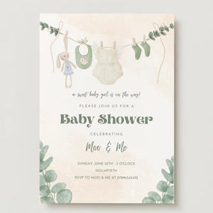 Faire-part de fête de naissance neutre |  Beau design de carte floral pastel pour une fête prénatale | Cadeau souvenir parfait | Style vintage