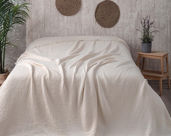 Muslin Bedspread Extra Soft: Organic Cotton Gauze Blanket, King Size Boho Bedding
