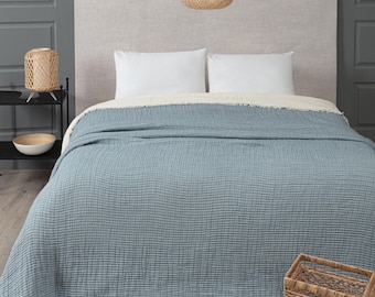 Dekbed van biologische mousseline, dikke katoenen gaasquilt, zachte kingsize sprei, ademend beddengoed
