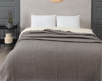 Organic Turkish Cotton Muslin Blanket, Cotton Gauze 8-Layer Quilt, Cozy Throw