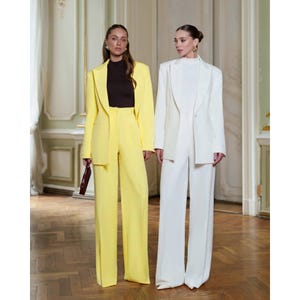 Bridal Pantsuit for Women | White Wedding Suit Set | Elegant Blazer & Trousers | Civil Ceremony Outfit | Formal Evening Pantsuit