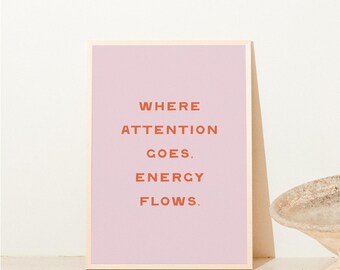 Impresión con cita inspiradora de energía rosa y naranja, arte mural moderno, póster tipográfico, arte estético imprimible, descarga digital