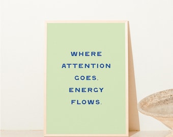 Impresión con cita inspiradora "Energía verde y azul", arte mural moderno, póster tipográfico, arte estético imprimible, descarga digital