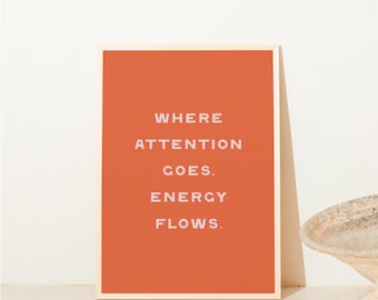 Impresión con cita inspiradora "Energía naranja y rosa", arte mural moderno, póster tipográfico, arte estético imprimible, descarga digital