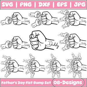 Father&#39;s Day Fist Bump Set Svg, Dad Fist Bump Svg, Father&#39;s Day Design, Baby Toddler Kid Dad Fist Bump, Customized Name Svg, Family Svg