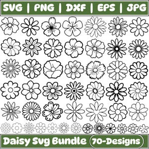 Pacchetto Daisy Svg, Daisy semplice Svg, Daisy Svg, Disegni Daisy Flower Svg per Cricut, Half Daisy Svg, File di taglio vettoriale, Primavera Svg, Estate Svg