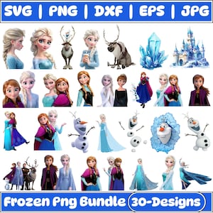 Paquete PNG de Frozen, Clipart de Frozen, Princesa Png, Anna Elsa Olaf, Frozen Png, Cumpleaños de Frozen PNG, Diseño de sublimación, Descarga instantánea