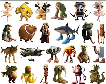 Italian Brainrot Png Bundle, Funny Characters, Tralalero Tralala, Bombardino Cocodrilo, Ballerina Cappuccina, Rhino Toasterino, Tung Sahur