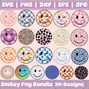 Smiley Png Bundle, Distressed Smiley Png, Smiley Sublimation Png, Checkered Smiley Png, Daisy Smiley Png, Retro Flower Png, Groovy Svg