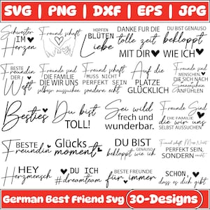 Pakiet niemieckiej przyjaźni SVG, projekt przyjaźni, niemieckie cytaty, Lieblingsmensch SVG, Deutsche Sprüche, przysłowia SVG, plik plotera, sylwetka