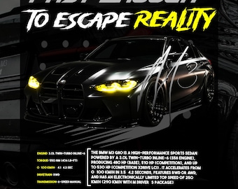 BMW M3 カーデザイン、PNG デザイン、DTF、DTG、昇華転写、ポスター、カーデザイン、デジタルアート