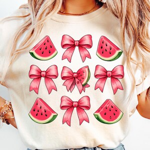 Watermelon Bow PNG, Cute Summer Fruit Design, Girly Watermelon Shirt Sublimation, Pink Watermelon Clipart for T-shirt, Summer PNG shirt png
