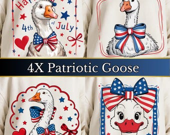 4th Goose PNG Bundle, America Coquette 4th of July Bows png, Patriotic Goose Shirt Design, FOJ Cute Bow Sublimation PNG Digital Download