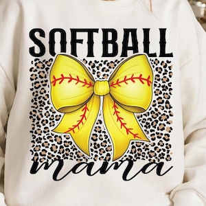 Softball Mama Leopard Bow PNG: Game Day Design (Digital Download)