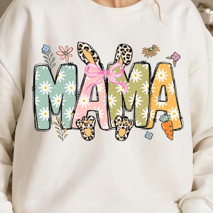 Easter Mama PNG Cute Bunny Ears Mom Sublimation Design Pastel Spring Digital Download Easter Shirt Clipart for Moms Leopard Print Bow PNG