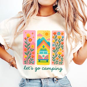 Let’s Go Camping PNG | Retro Camping Van Sublimation Design | Floral Summer Adventure Clipart | Outdoor Boho Camper T-Shirt Graphic PNG Camp