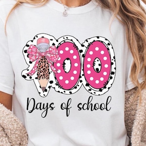 100 Days of School PNG: Leopard Pencil, Polka Dot Bow (Digital Download)