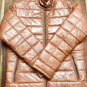 Jaqueta clássica de couro Puffer unissex para inverno, moda masculina e feminina, casaco aconchegante para clima frio, jaqueta de couro Puffer, jaqueta de inverno