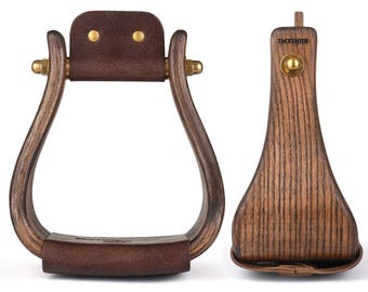 Buckaroo Oak Stirrups: 4" Bell, Heritage Finish - Western Horse Tack