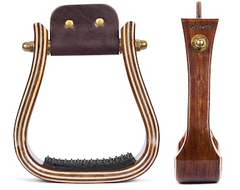 Western Wooden Stirrups – Slim Flat Bottom 2” Taliwood Stirrups in Coffee Brown – Horse Tack for Barrel Racing or Ranch Riding