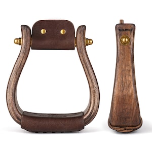 Western Wooden Stirrups – Flat Bottom 2” Oak Stirrups in Heritage Finish – Handmade Horse Tack for Riding