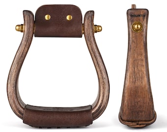 Handmade Oak Western Stirrups: 2" Flat Bottom, Heritage Finish
