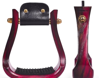 Handcrafted Tacksmith “Edge” Slim Flat Bottom Oakwood Stirrups – 2” Pink Ranch Finish