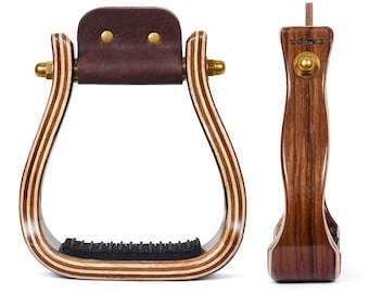Tapered Wooden Stirrups – 2” Flat Bottom Taliwood Stirrups in Coffee Brown – Western Horse Tack for Barrel Racing or Ranch Use