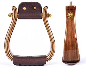 Handmade Taliwood Western Stirrups: Coffee Brown Leather Tread
